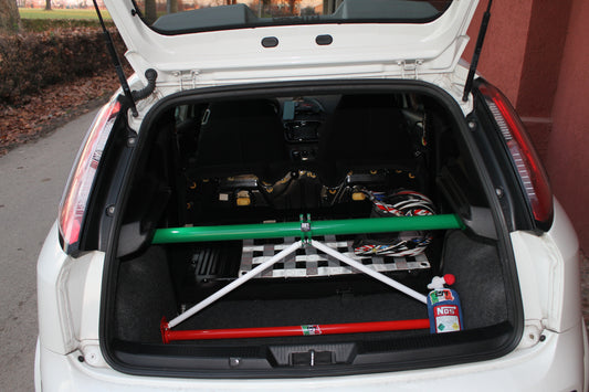 Kit Irrigidimento baule duomi Special Edition LNM TRIBUTO ITALIA 3 barre tricolore EXTREME RIGIDITY + rete ultraresistenza corsa tricolore Punto Abarth / 500Abarth / Panda100HP