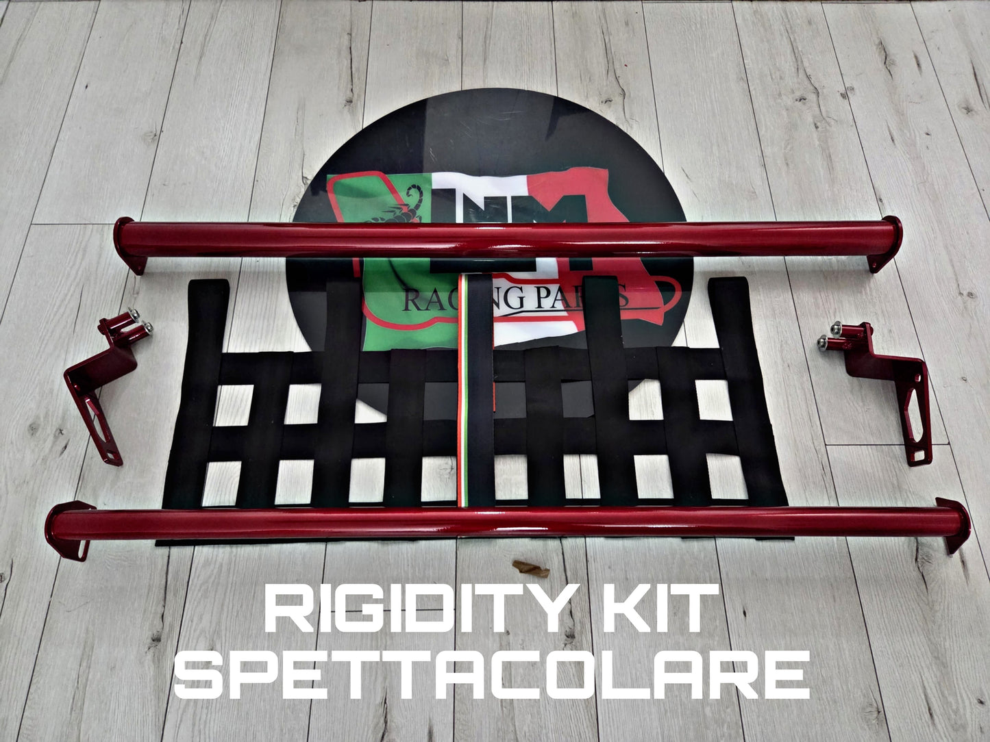 Kit irrigidimento baule duomi posteriore 500 ABARTH 595 695 "Spettacolare" rosso cabernet + rete ultraresistenza baule tributo Italia by LNM racing (mantenendo i sedili posteriori montati)
