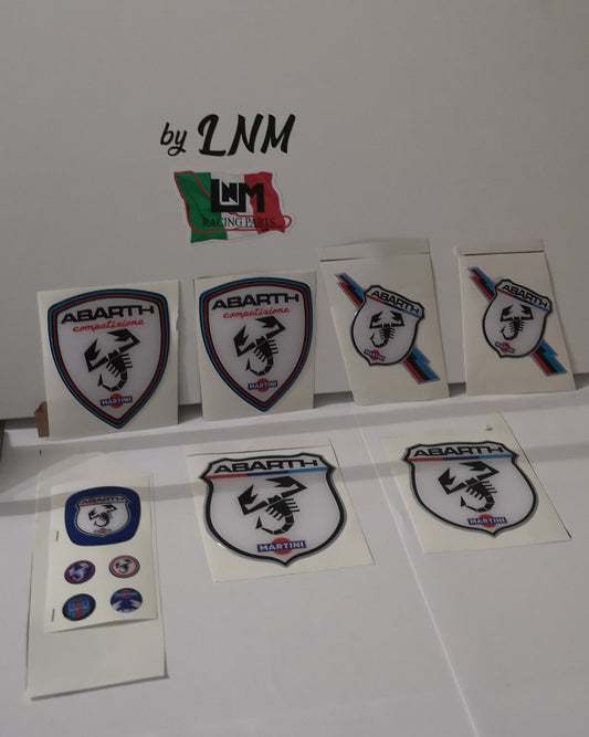 Set loghi stile martini racing 500 ABARTH/ PUNTO ABARTH / EVO ABARTH  su misura GEL RESINATO 3D alta adesione e resistenza