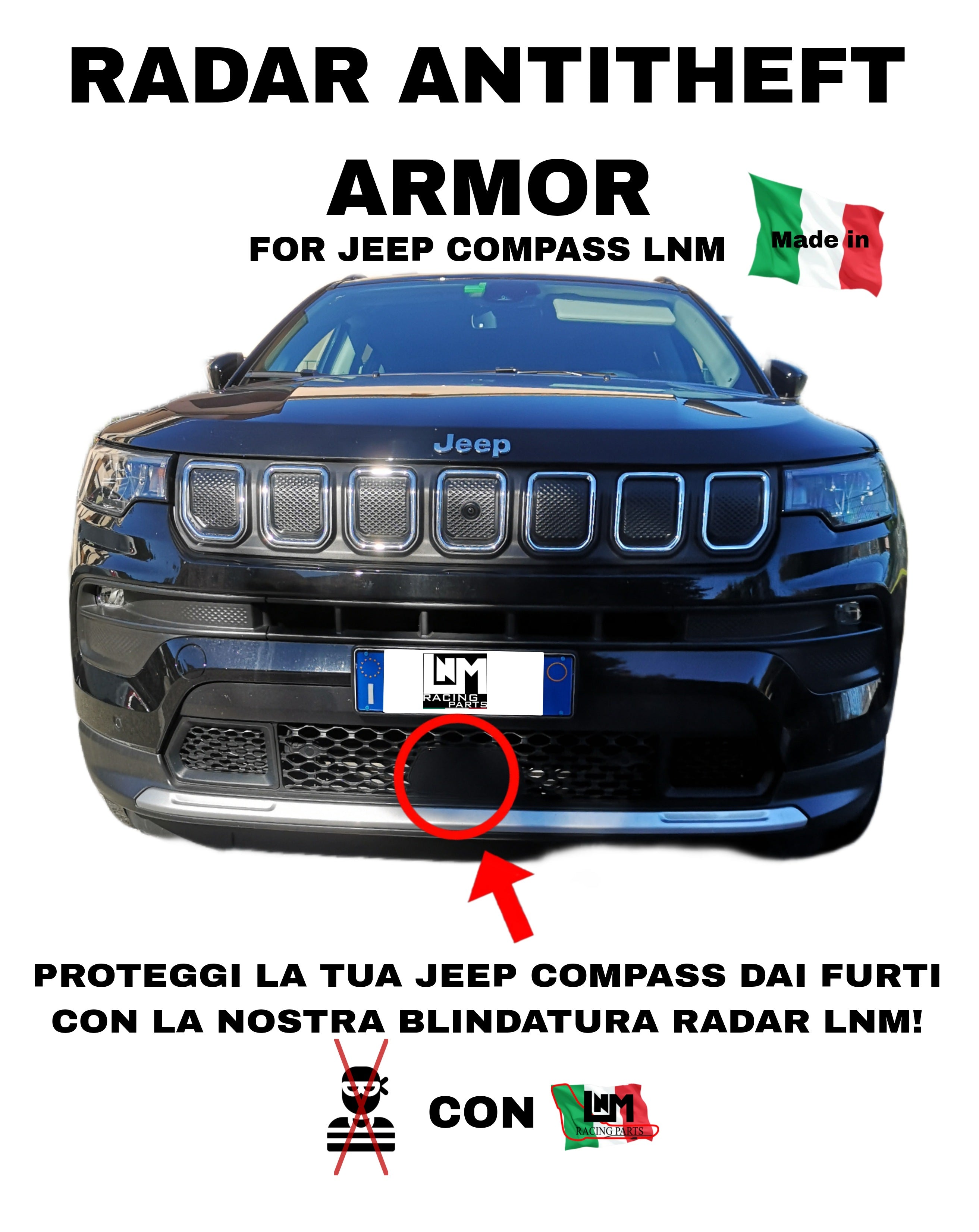 Compass Rcada Blindatura Radar Jeep Compass Centralina Antifurto acciaio INOX ANTITH ...